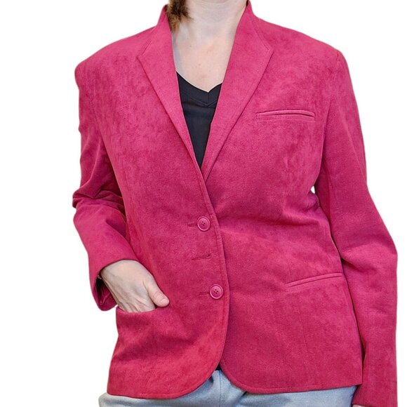 Vintage Womens Size 10 Red‎ Faux Suede Blazer 3 Button USA Wilsons Business - Picture 9 of 9